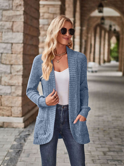 Open Front Cardigan with Pockets-Angel Casuals