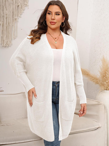 Plus Size Open Front Cardigan With Pockets-Angel Casuals