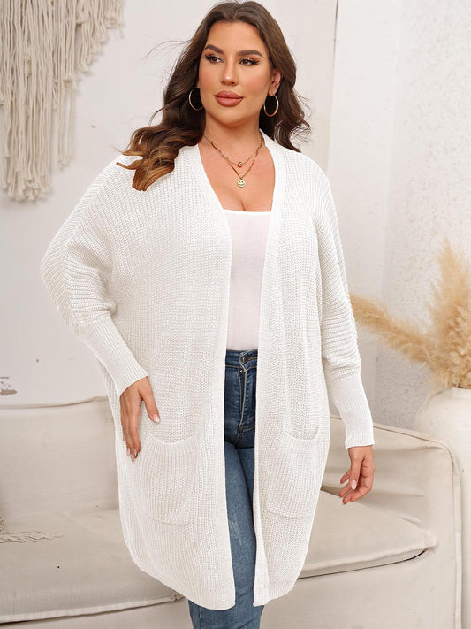 Plus Size Open Front Cardigan With Pockets-Angel Casuals