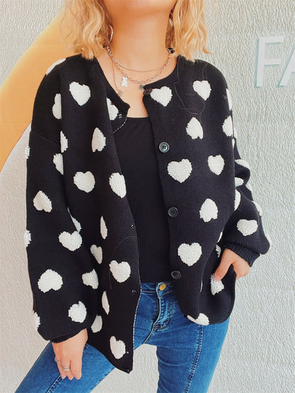 Heart Button Up Long Sleeve Cardigan-Angel Casuals