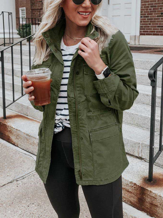 Pocketed Long Sleeve Zip Up Jacket-Angel Casuals