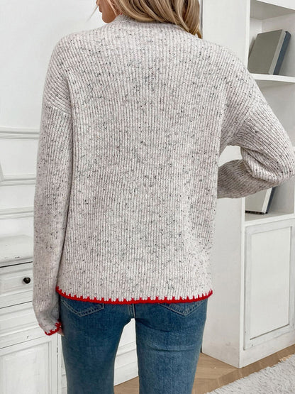 Perfee Contrast Heart Round Neck Long Sleeve Sweater-Angel Casuals