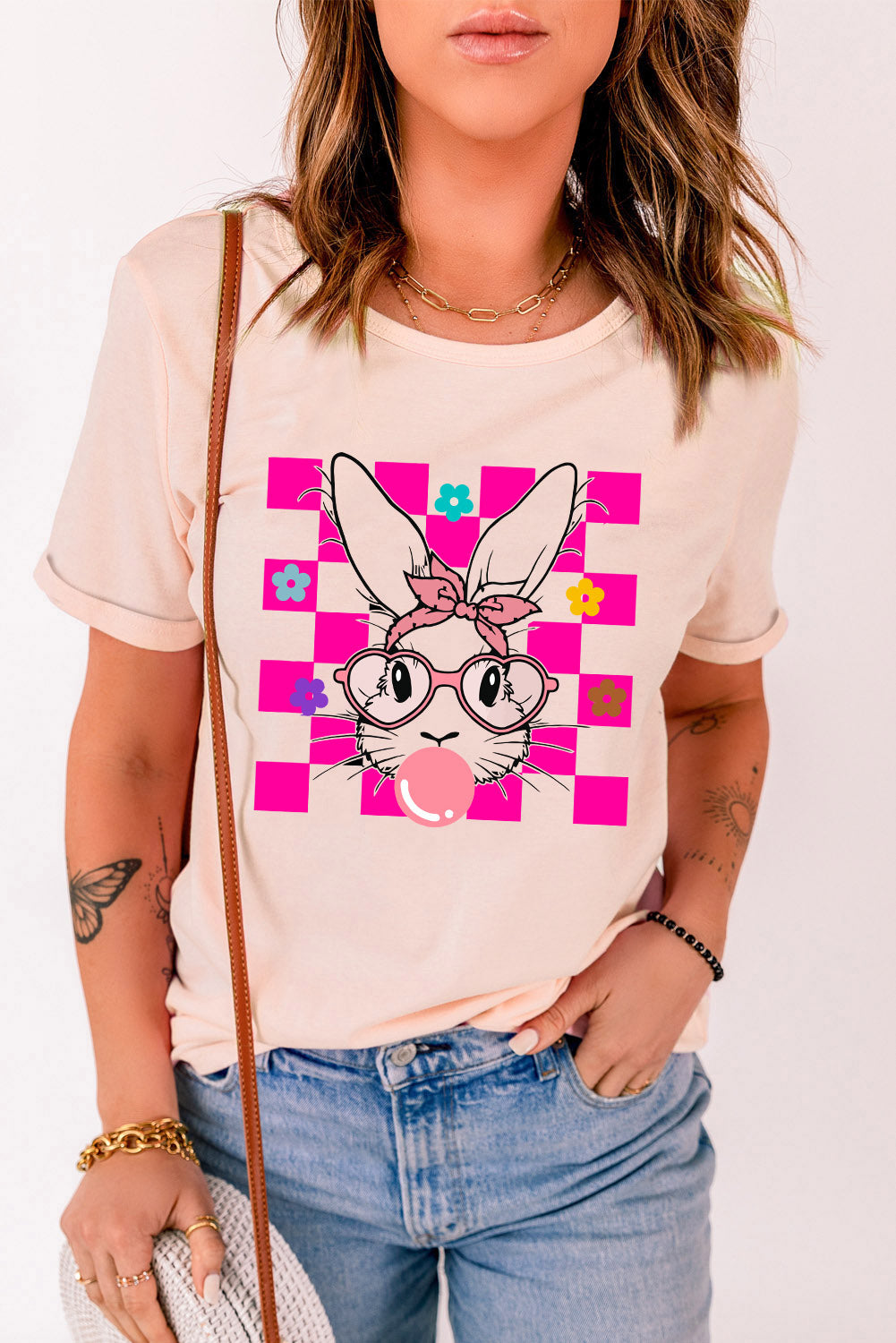 Rabbit Round Neck Short Sleeve T-Shirt-Angel Casuals