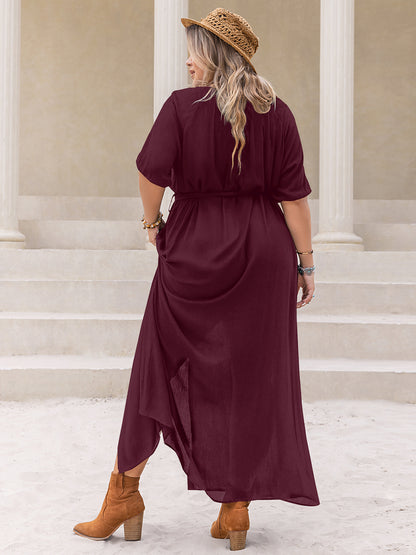 Plus Size Round Neck Half Sleeve Dress-Angel Casuals