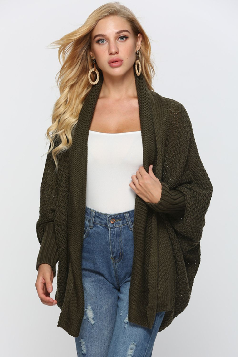 Open Front Dolman Sleeve Longline Cardigan-Angel Casuals