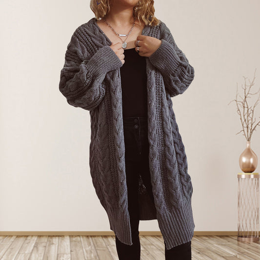 Cable-Knit Open Front Dropped Shoulder Cardigan-Angel Casuals