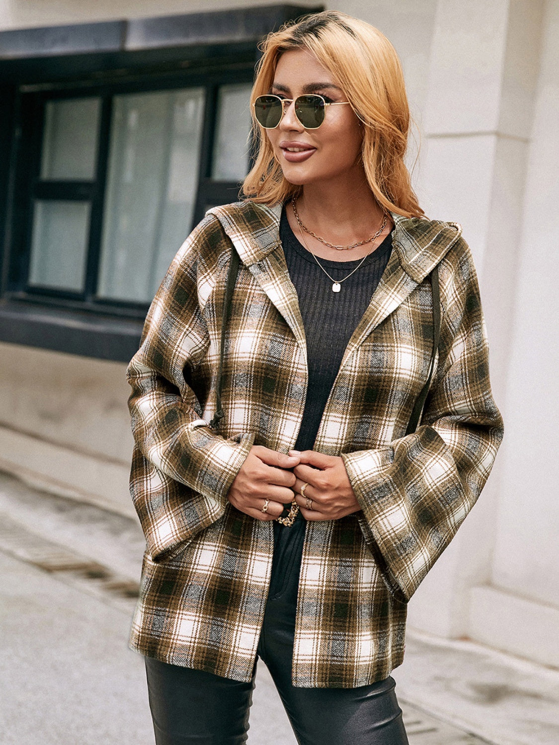 Ivy Lane Pocketed Plaid Long Sleeve Hooded Jacket-Angel Casuals