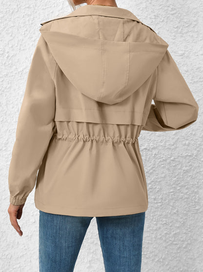 Ivy Lane Drawstring Zip Up Hooded Jacket-Angel Casuals