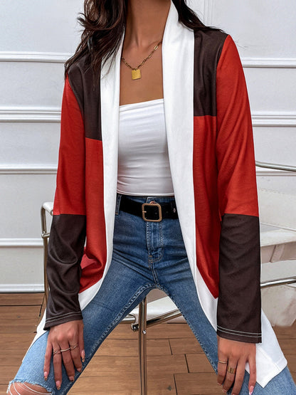 Shiny Color Block Open Front Cardigan-Angel Casuals