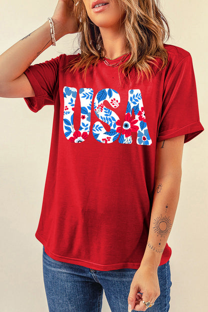 USA Round Neck Short Sleeve T-Shirt-Angel Casuals