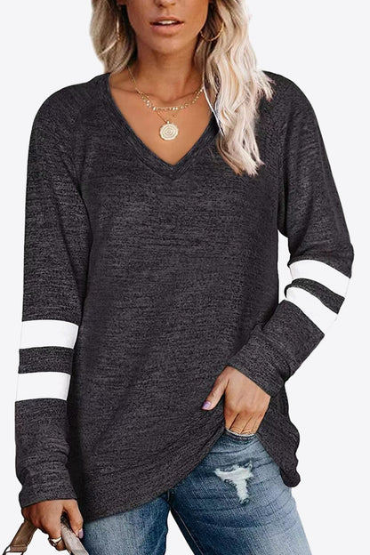 Striped Contrast Raglan Sleeve Top-Angel Casuals