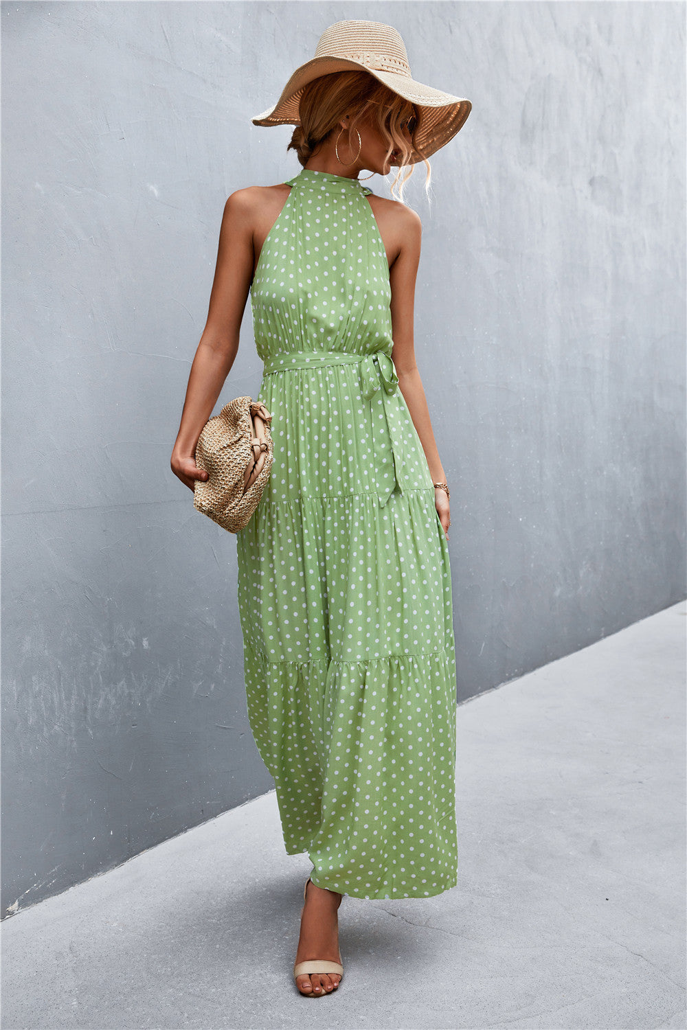 Printed Sleeveless Tie Waist Maxi Dress-Angel Casuals