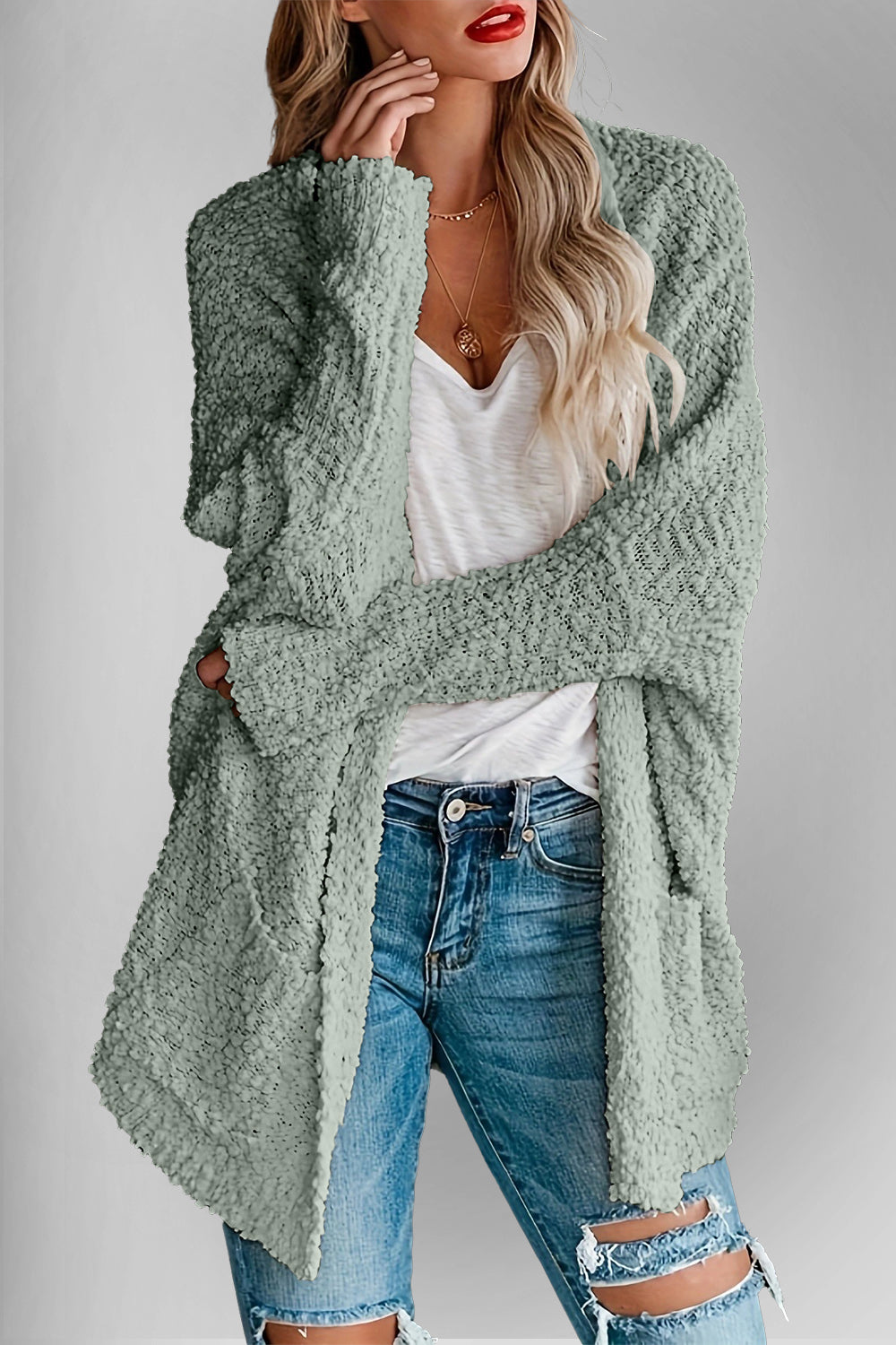 Double Take Pocketed Open Front Long Sleeve Cardigan-Angel Casuals