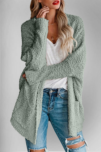 Double Take Pocketed Open Front Long Sleeve Cardigan-Angel Casuals