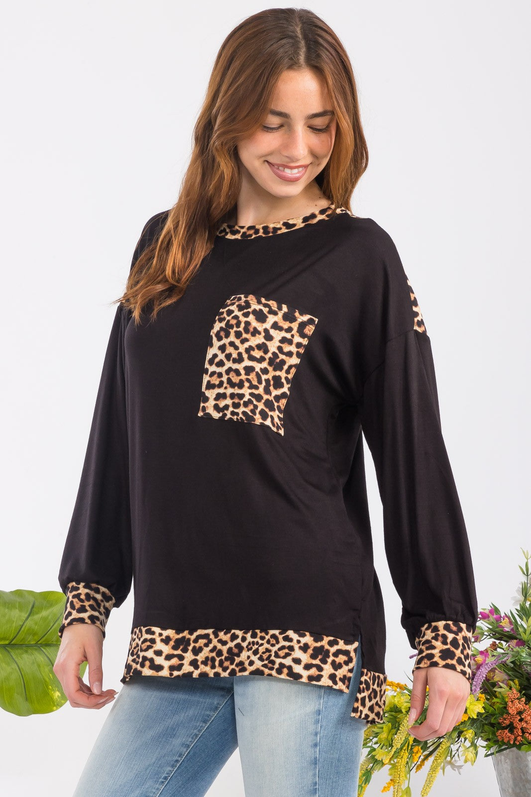 Celeste Full Size Leopard Round Neck Dropped Shoulder T-Shirt-Angel Casuals