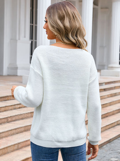 Angel Wings Decor Button Drop Shoulder Knit Top-Angel Casuals