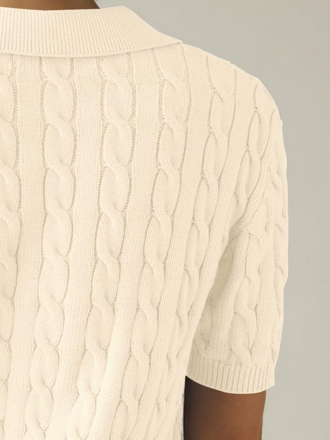 Cable-Knit Collared Neck Half Sleeve Sweater-Angel Casuals