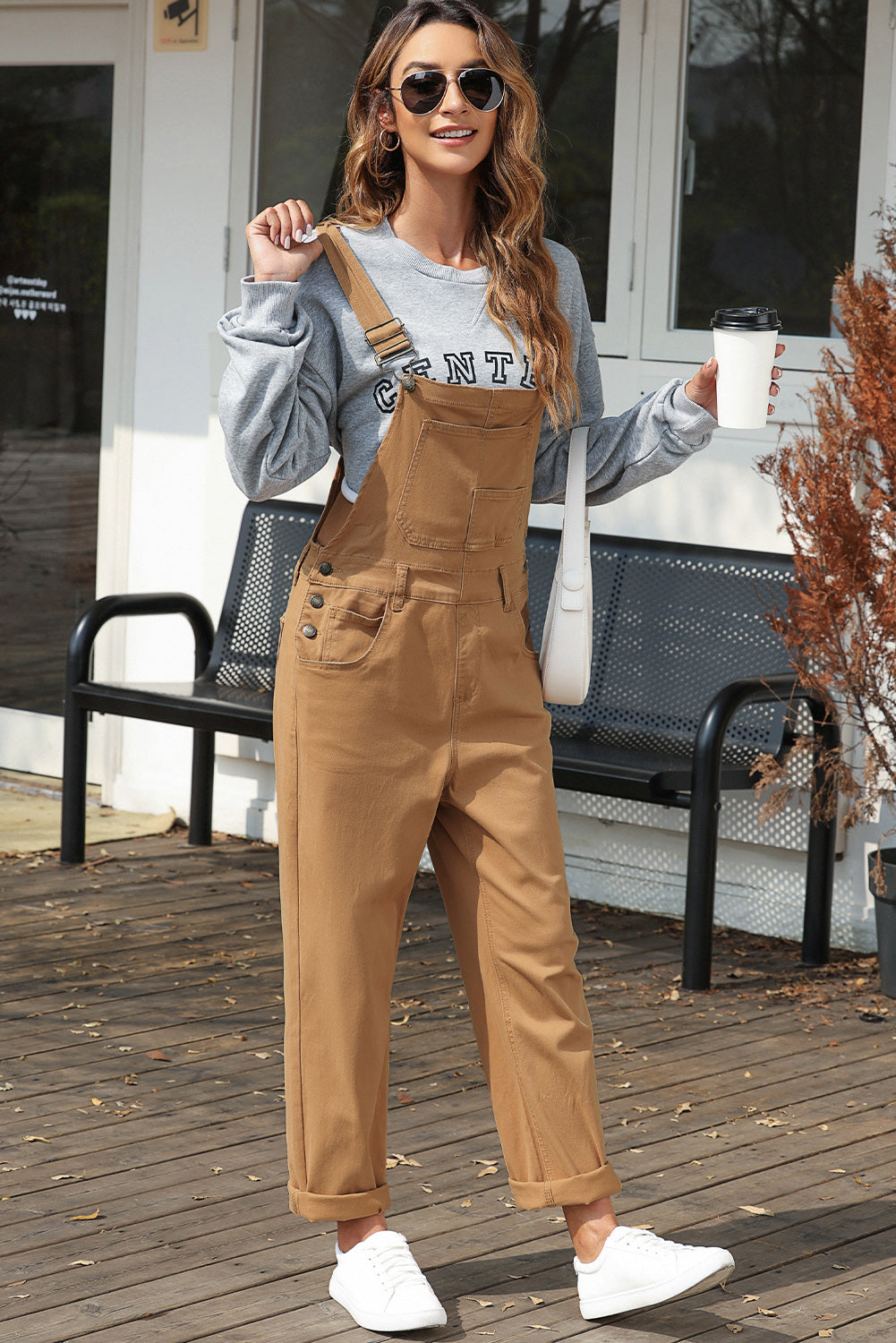 Wide Strap Buttoned Straight Overalls-Angel Casuals