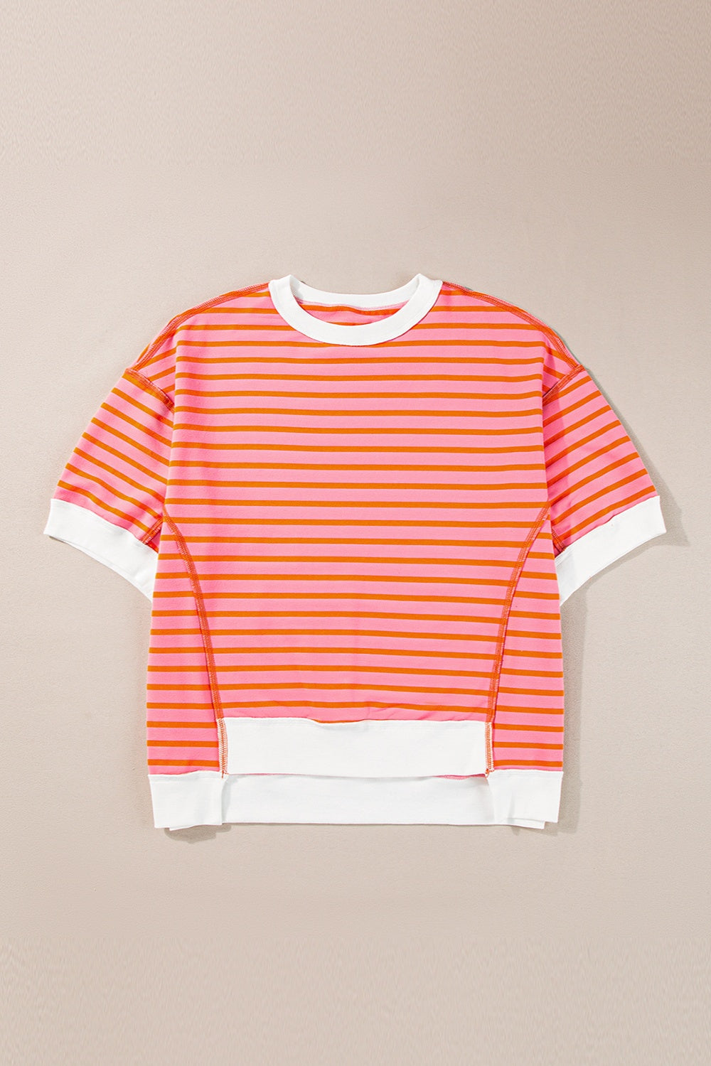 Striped Round Neck Half Sleeve T-Shirt-Angel Casuals