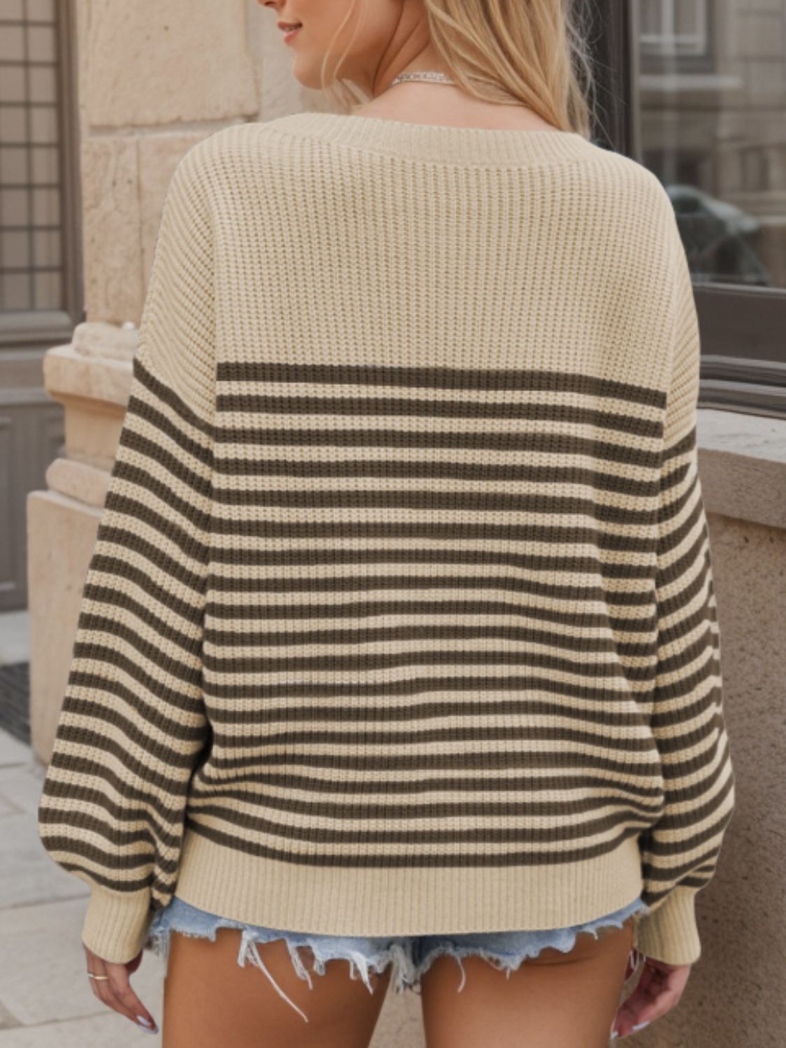 Striped Round Neck Long Sleeve Sweater-Angel Casuals