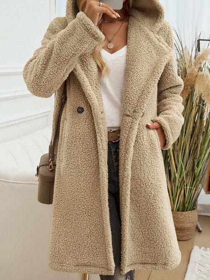 Devine Pocketed Long Sleeve Hooded Teddy Coat-Angel Casuals