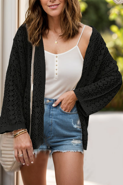 Openwork Open Front Dropped Shoulder Cardigan-Angel Casuals