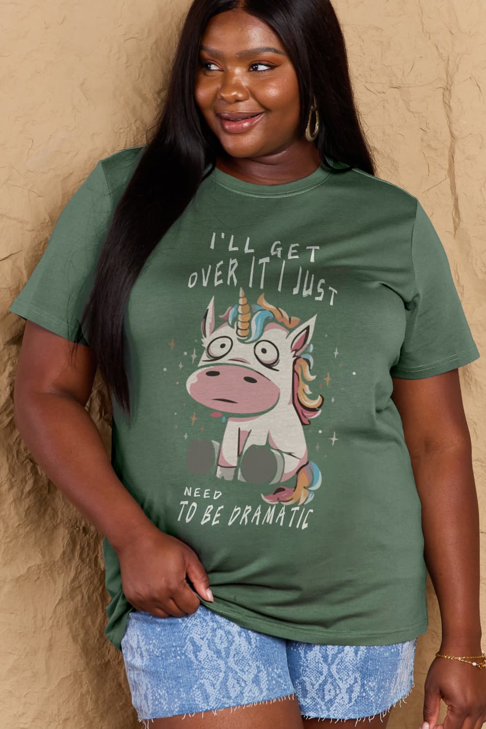 Simply Love Full Size I'LL GET OVER IT I JUST NEED TO BE DRAMATIC Graphic Cotton Tee-Angel Casuals