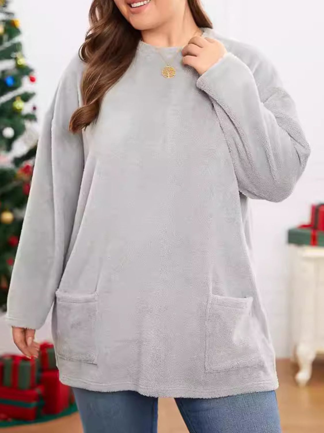 Fuzzy Round Neck Long Sleeve Top-Angel Casuals