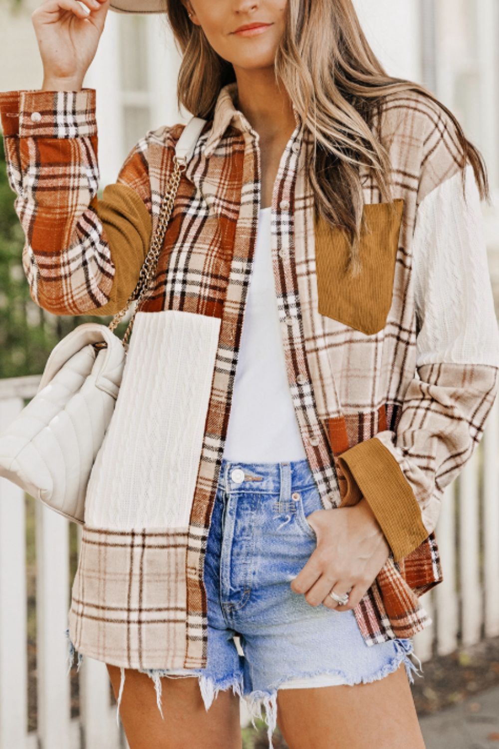 Plaid Button Up Long Sleeve Shacket-Angel Casuals