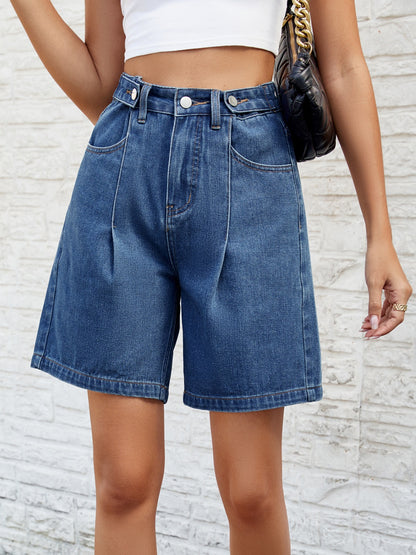 High Waist Denim Shorts with Pockets-Angel Casuals