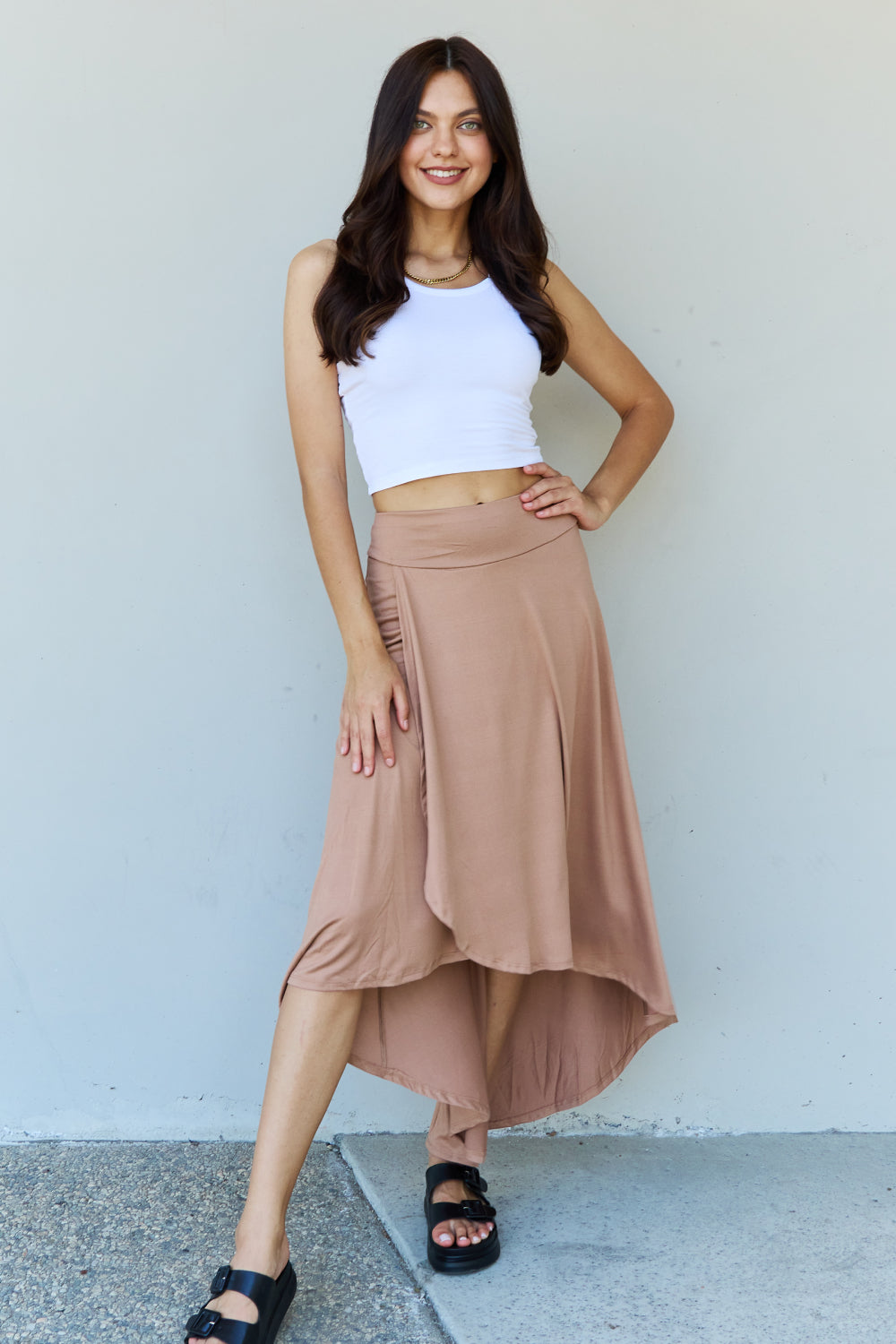 Ninexis First Choice High Waisted Flare Maxi Skirt in Camel-Angel Casuals