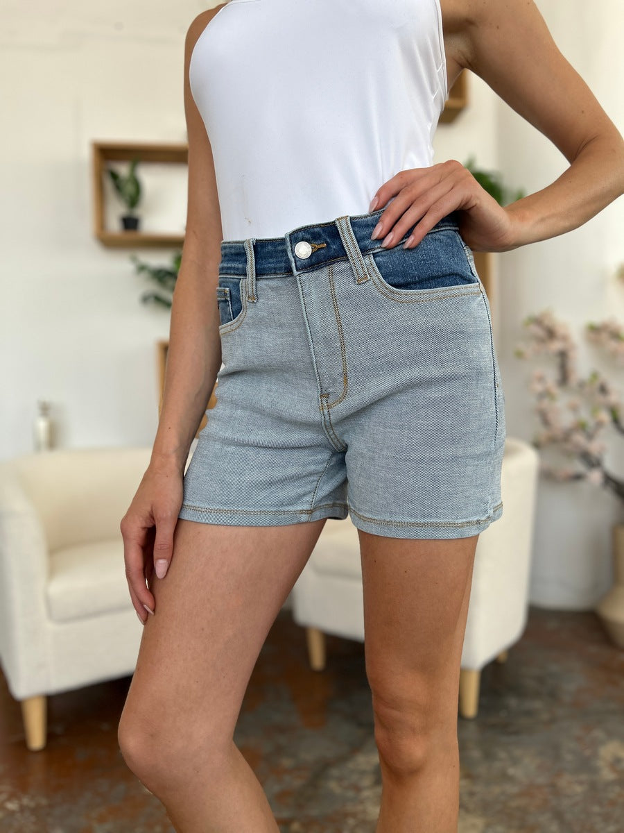 Judy Blue Full Size Color Block Denim Shorts-Angel Casuals