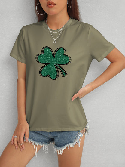 Lucky Clover Round Neck T-Shirt-Angel Casuals