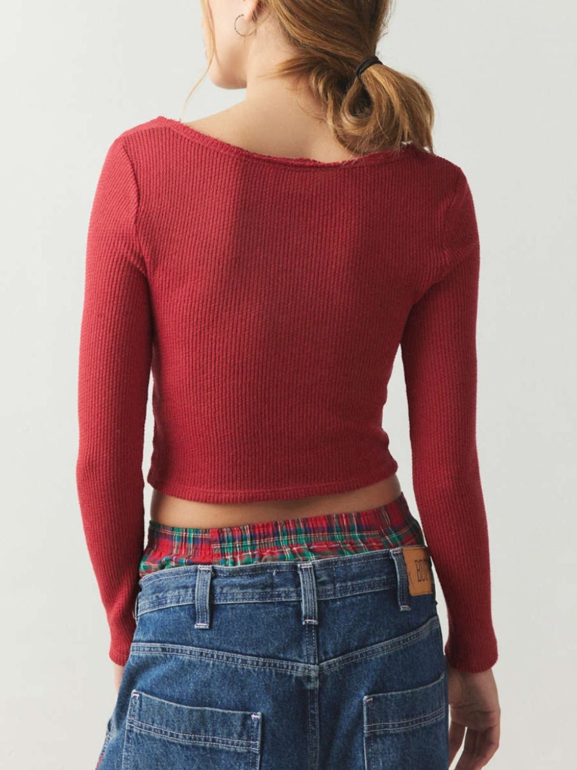 Notched Long Sleeve T-Shirt-Angel Casuals