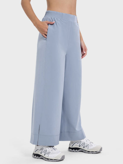 Slit Wide Leg Active Pants-Angel Casuals