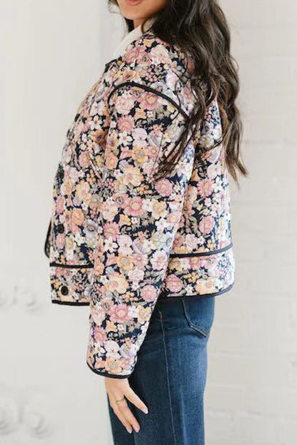 Floral Button Up Long Sleeve Winter Coat-Angel Casuals