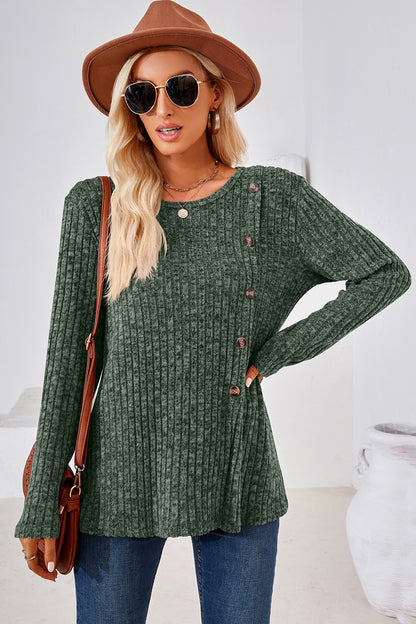Round Neck Long Sleeve T-Shirt-Angel Casuals