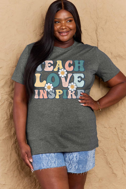 Simply Love Full Size TEACH LOVE INSPIRE Graphic Cotton T-Shirt-Angel Casuals