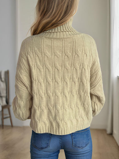 Cable-Knit Turtleneck Long Sleeve Sweater-Angel Casuals