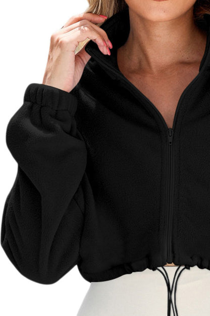 Drawstring Zip Up Dropped Shoulder Outerwear-Angel Casuals