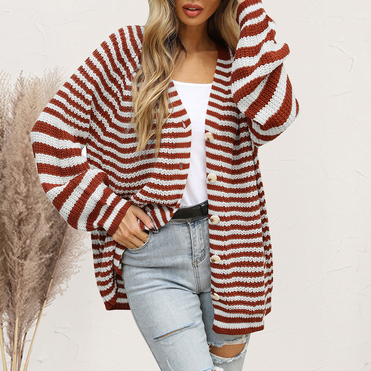 Striped Button Down Long Sleeve Cardigan-Angel Casuals