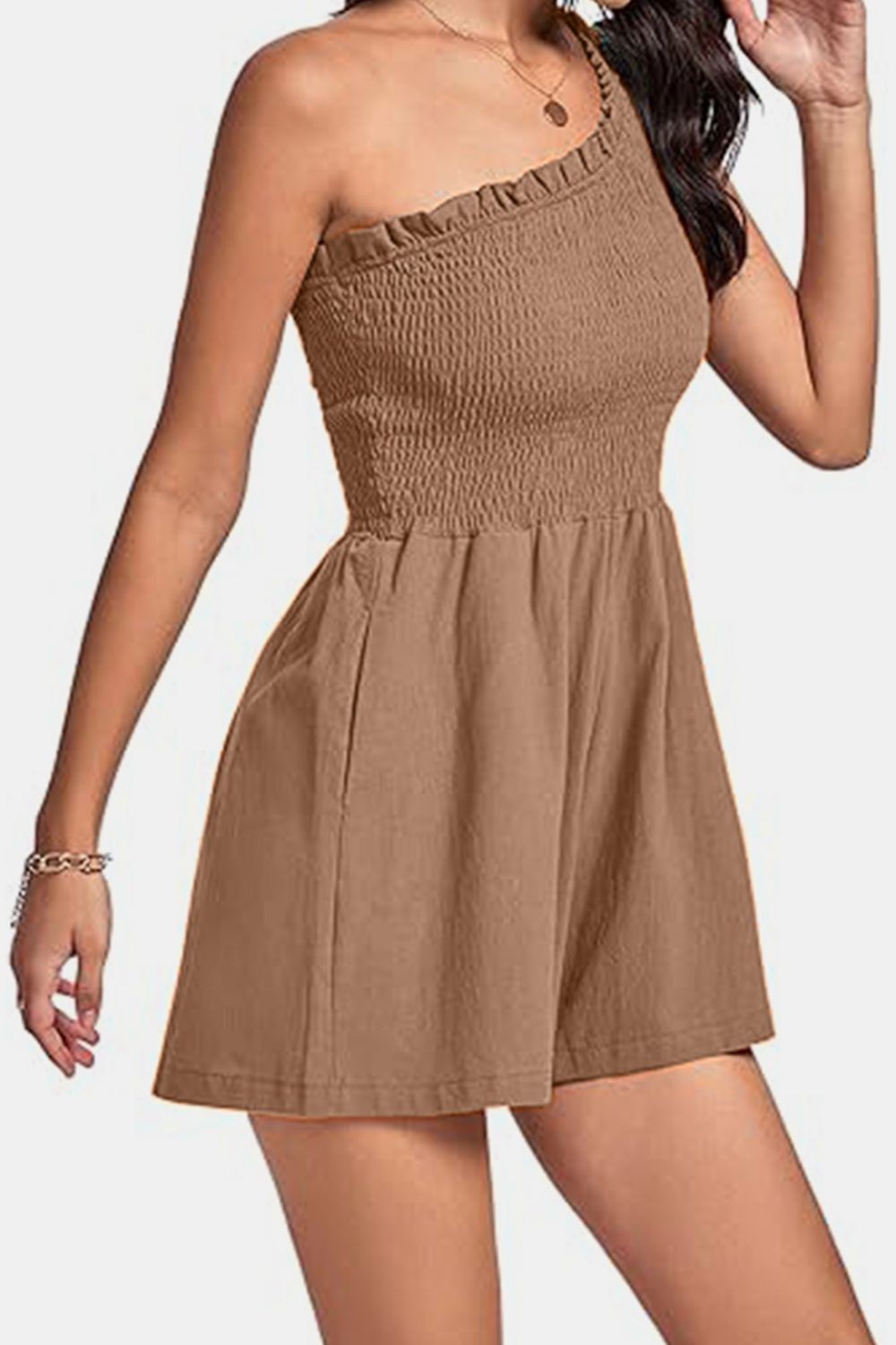 Smocked Single Shoulder Romper-Angel Casuals