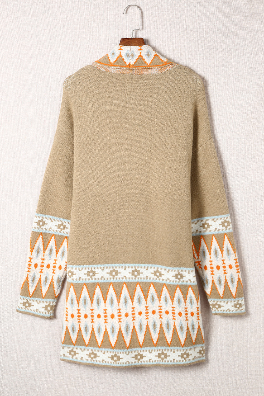 Geometric Open Front Long Sleeve Cardigan-Angel Casuals