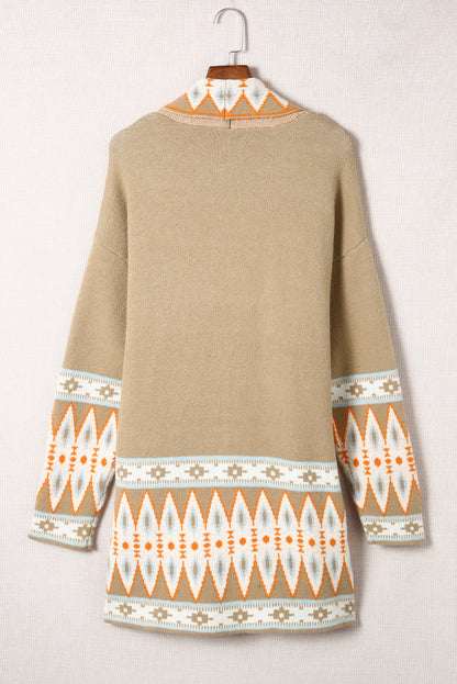 Geometric Open Front Long Sleeve Cardigan-Angel Casuals