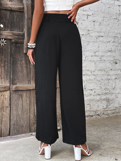 Ruched High Waist Straight Leg Pants-Angel Casuals