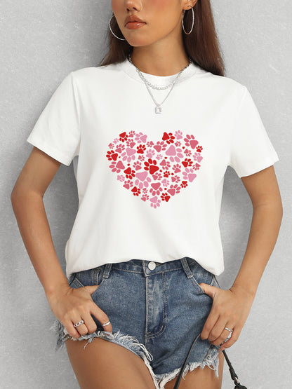 Heart Round Neck Short Sleeve T-Shirt-Angel Casuals