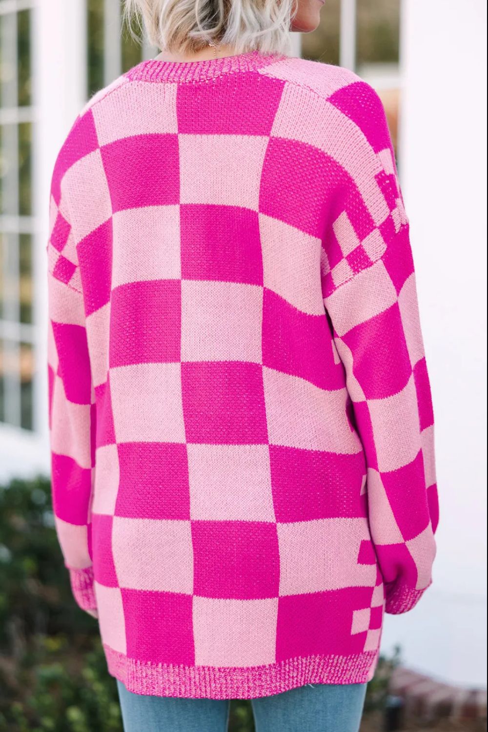 Checkered Open Front Long Sleeve Cardigan-Angel Casuals