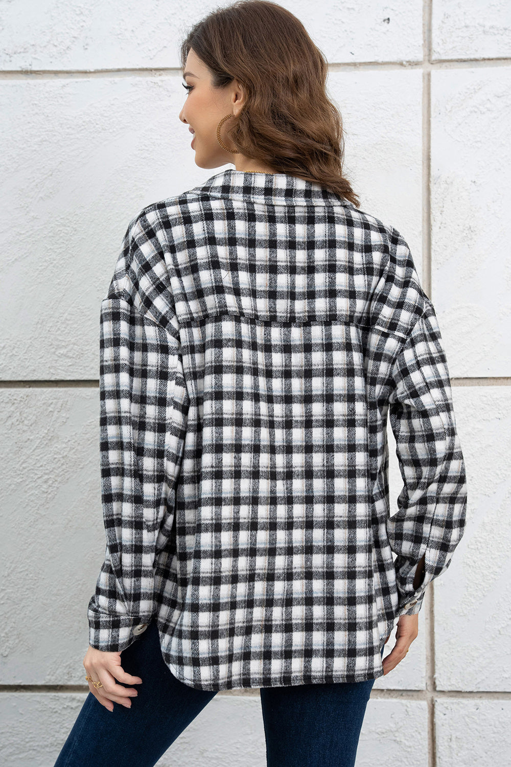 Plaid Dropped Shoulder Shirt Jacket-Angel Casuals