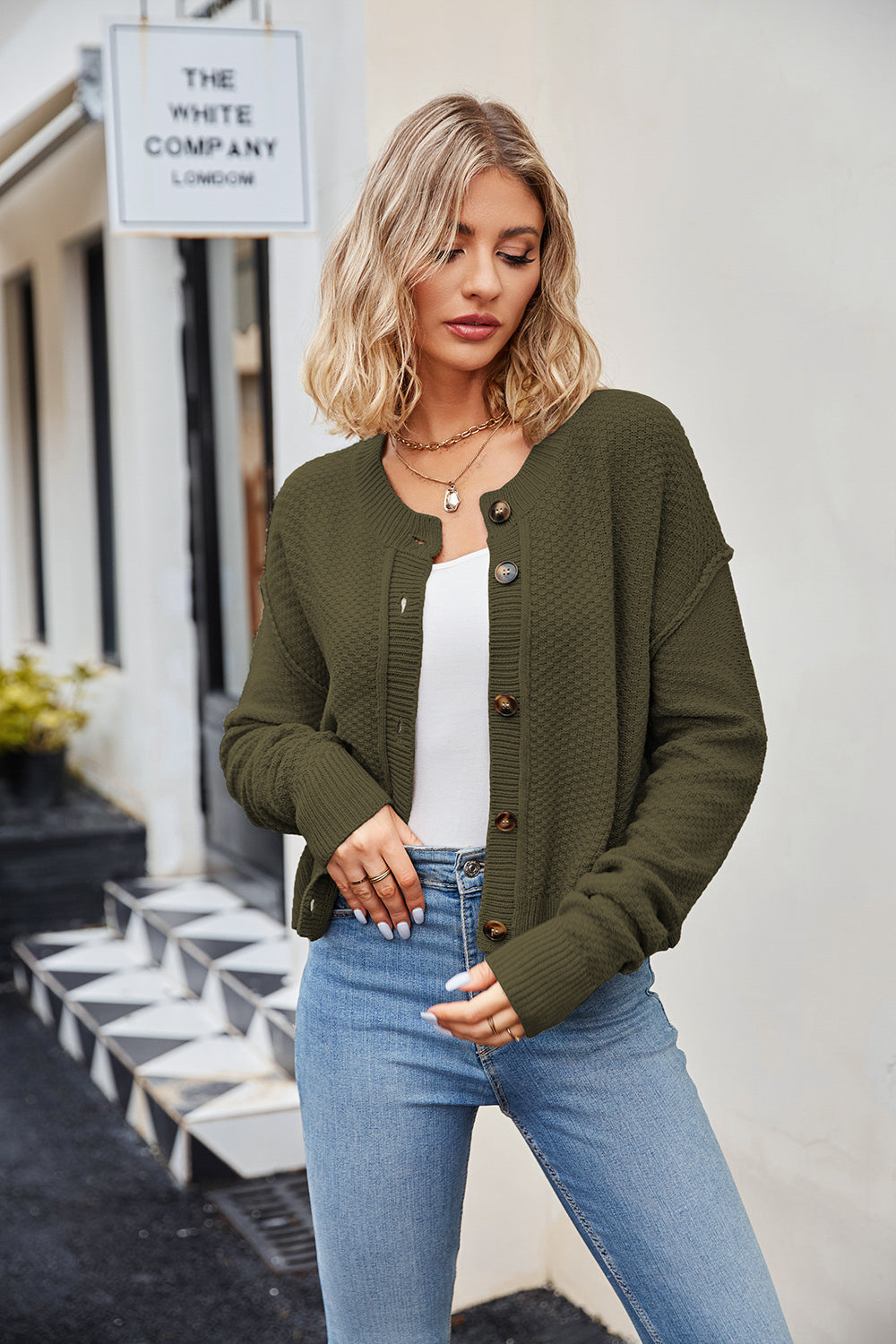 Button Down Exposed Seam Cardigan-Angel Casuals