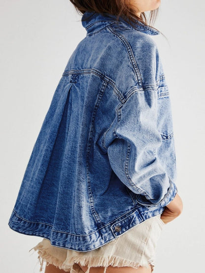 Pocketed Button Up Denim Jacket-Angel Casuals